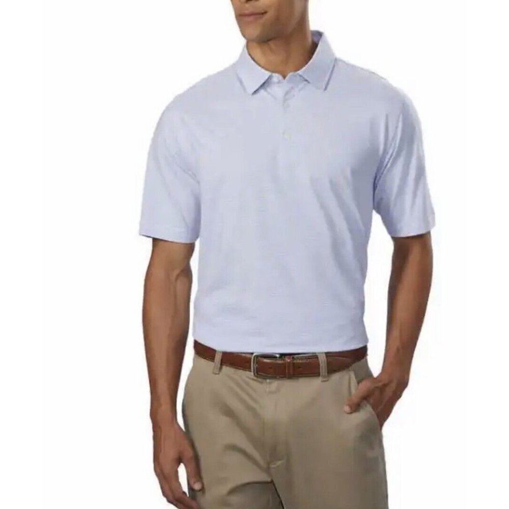 Kirkland Men's Comfort Stretch Cotton Silk Blend Polo Shirts Size XL White/Blue - Picture 1 of 5